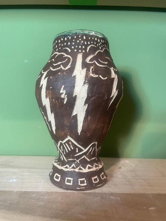 Handbuilt Vase - Lightning Bolts