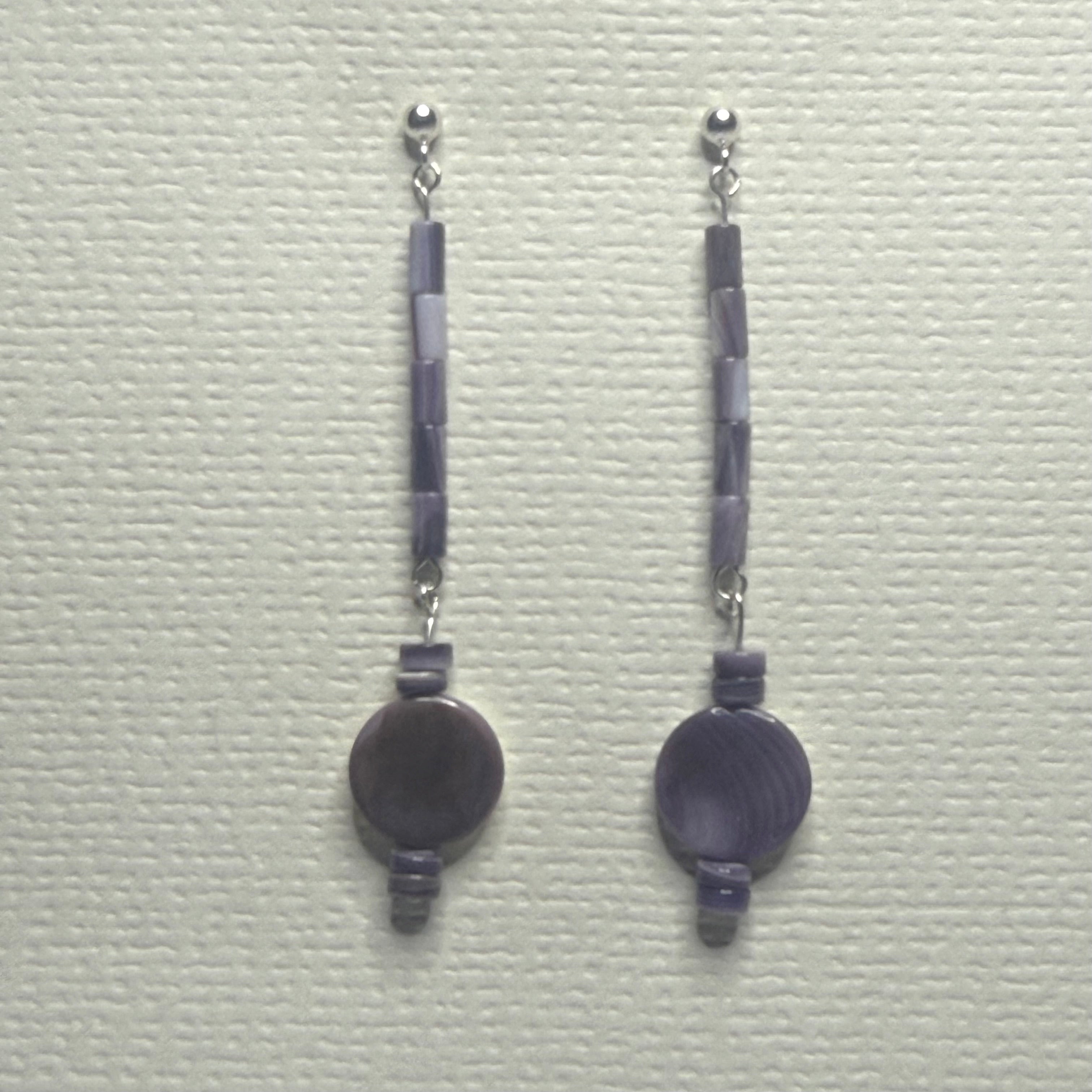 Wampum Bead Dangle Earring with coin bead pendant