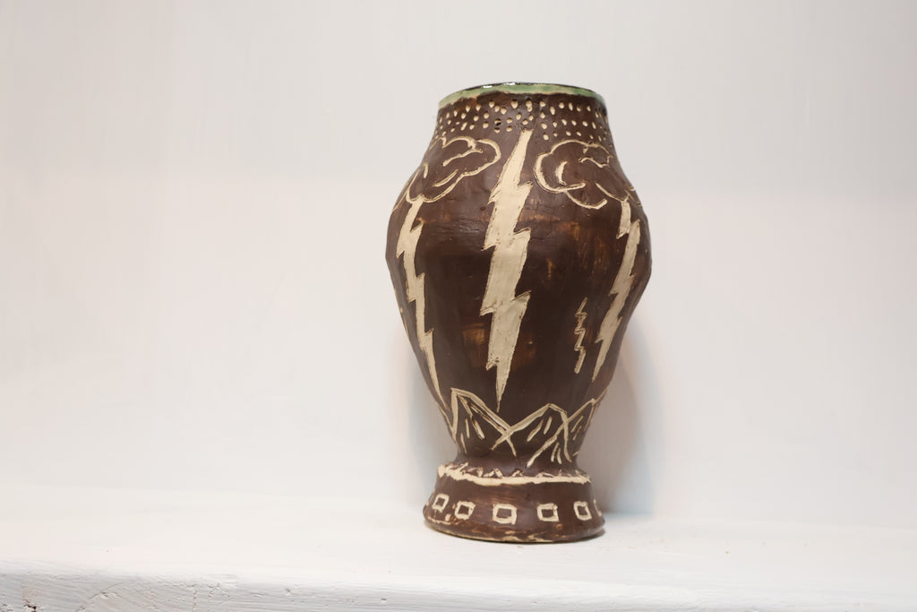 Handbuilt Vase - Lightning Bolts