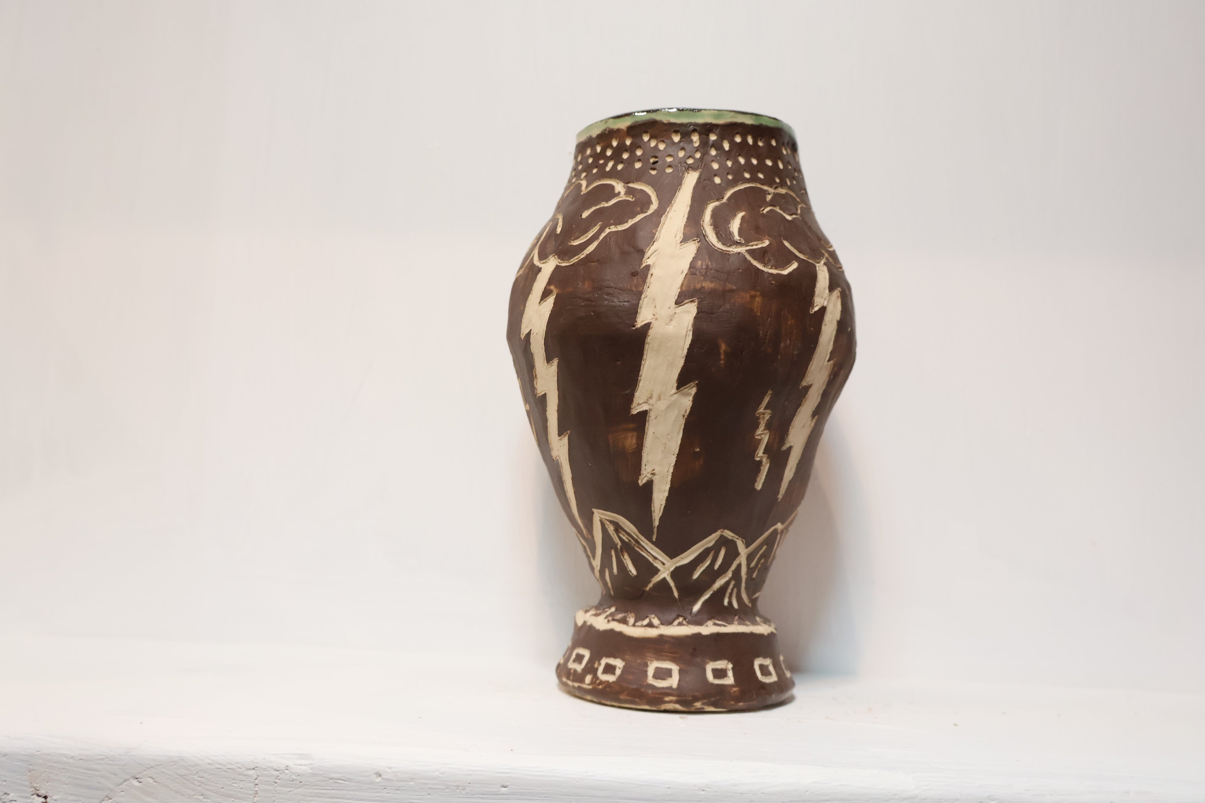Handbuilt Vase - Lightning Bolts