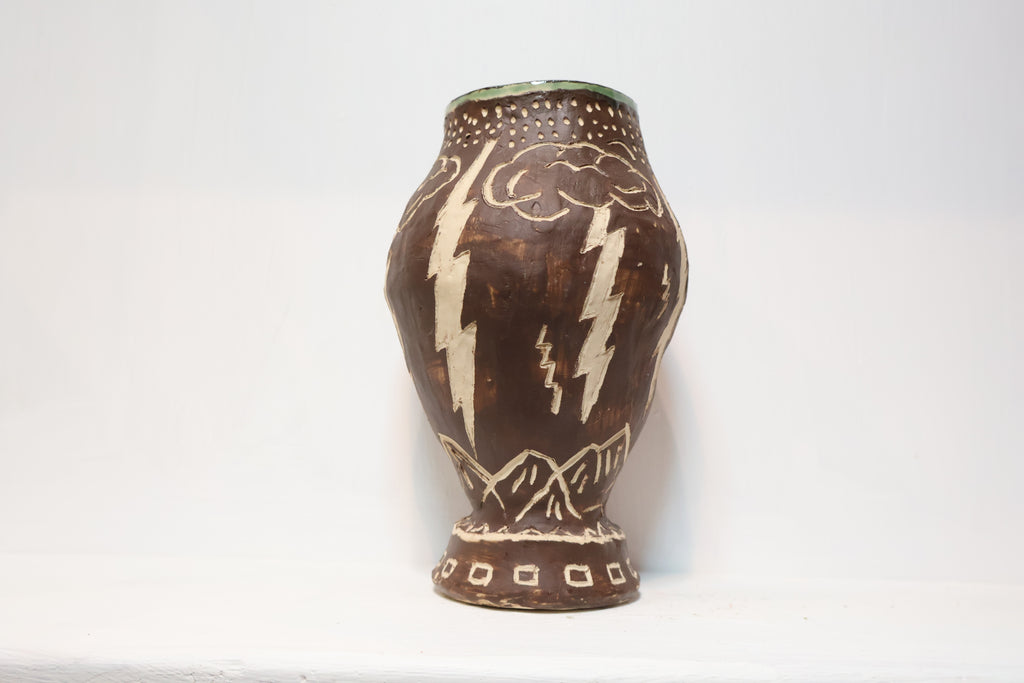 Handbuilt Vase - Lightning Bolts