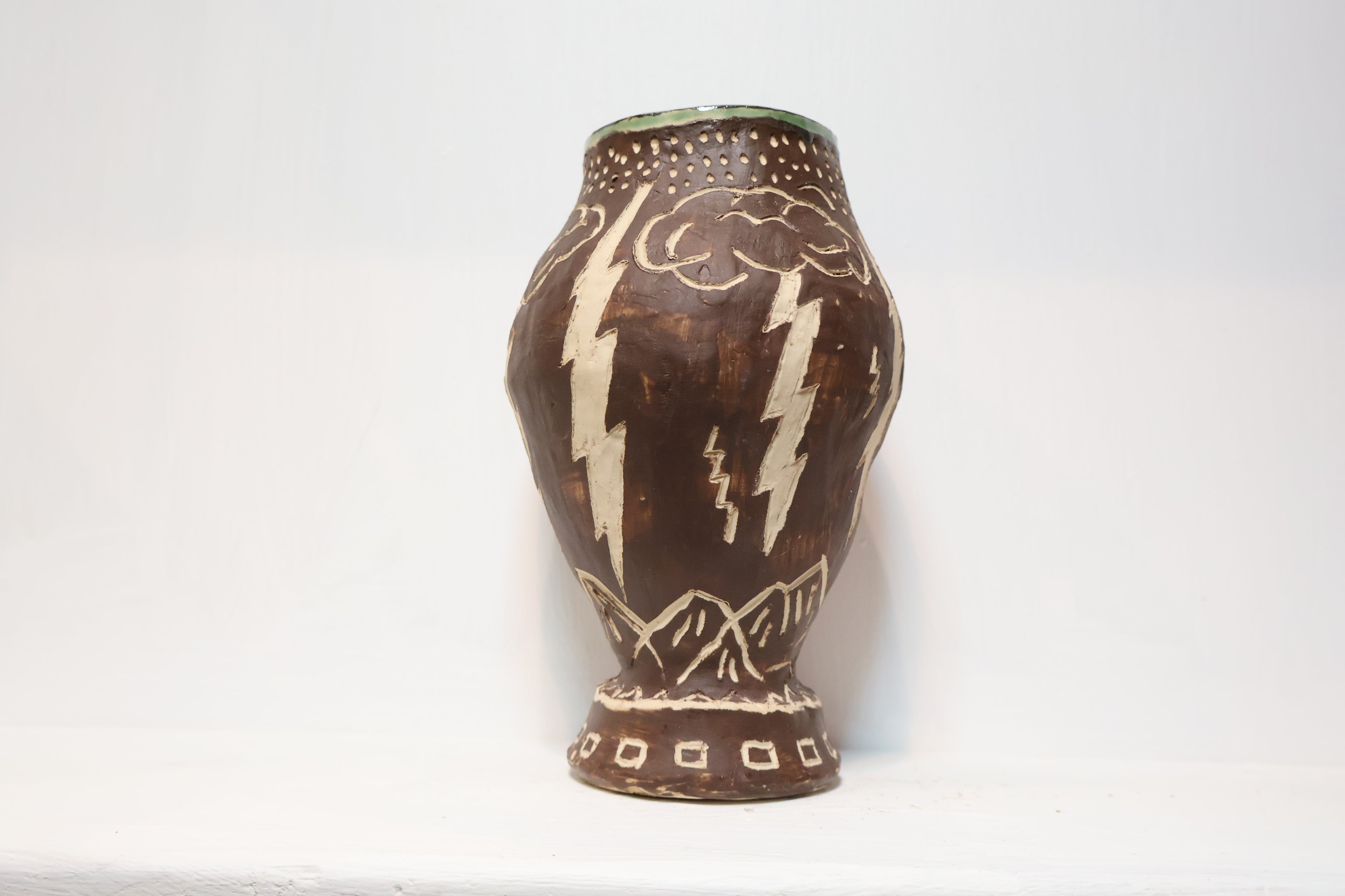 Handbuilt Vase - Lightning Bolts
